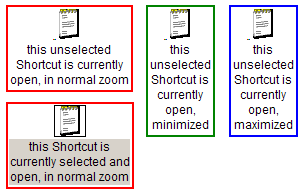 open standard Shortcut highlighting for various zoom states