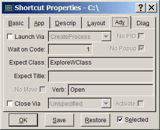 Shortcut Properties - Advanced page