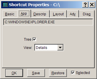 Shortcut Properties - Application page