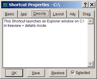 Shortcut Properties - Description page