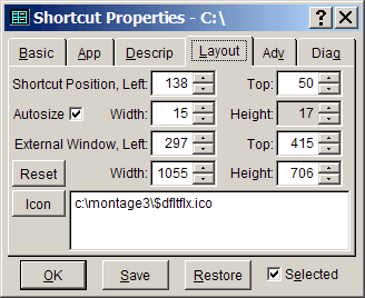 Shortcut Properties - Layout page